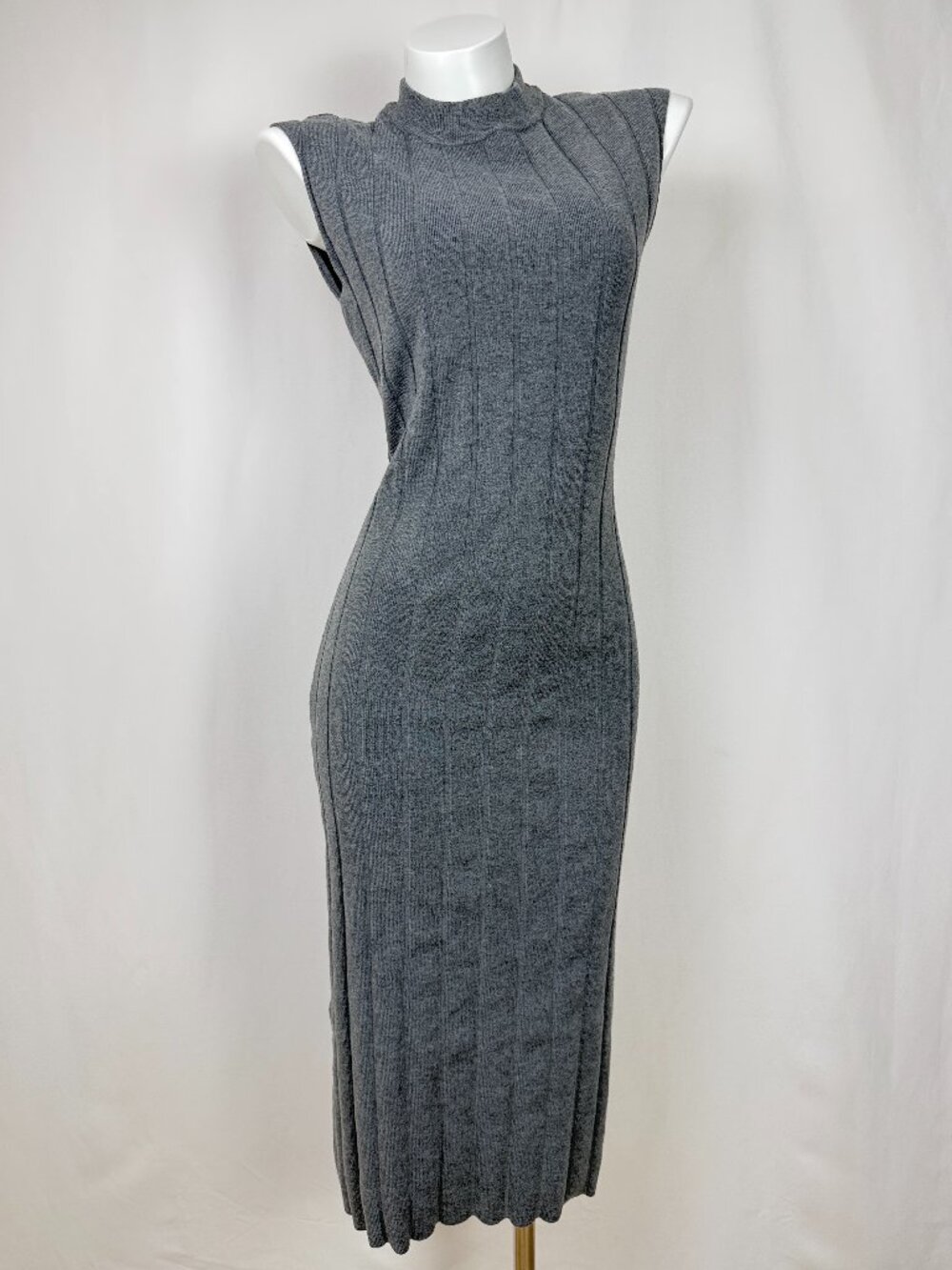 George Gray Ribbed Knit Sleeveless Mock Neck Sweater Maxi Dress XS S NWT